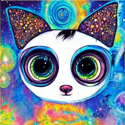 Image similar to adorable animal spirit guide with big beautiful eyes, galactic background