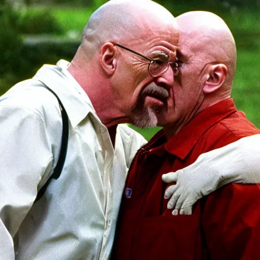 Image similar to Walter White and Mike Ehrmantraut kissing