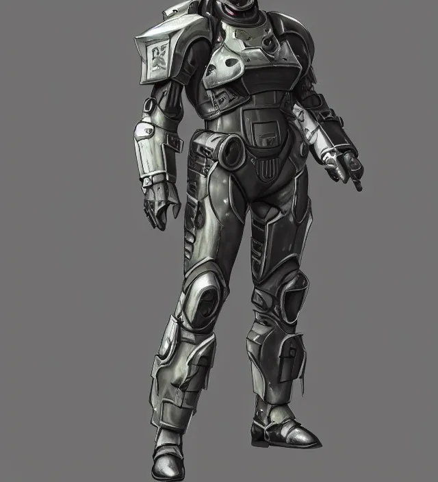 Image similar to a character portrait of a soldier wearing powered armor in the style of fallout power - armor and bubblegum crisis powersuit trending on artstation deviantart pinterest hyper detailed photorealistic hd 8 k post - processing high resolution