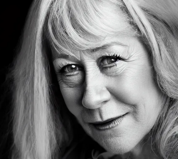 Image similar to a studio photograph of Helen Mirren; f/1.4; 90mm