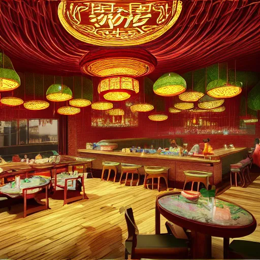 Prompt: a beautiful hyperdetailed render of roasted string hotpot restaurant restaurant yan'an, from china, chinese style, victo ngai, 4 k hd