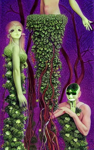Prompt: The Hanging-Gardens of Pareidolia, lobelia, ivy, verbena and pothos growing facial features and optical-illusions, aesthetic!!!!!!!!!!!!!!!!!!!!, by Chris Tulloch McCabe in the style of Gerald Brom,