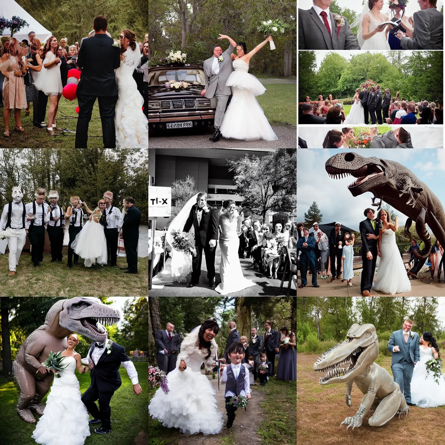 Prompt: t-rex wedding