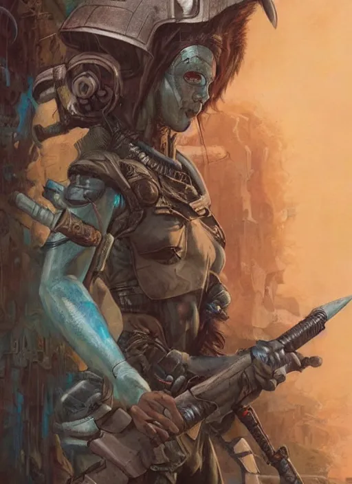 Prompt: postapocalyptic cyborg tribal warrior girl ultra realistic, blade runner, peter mohrbacher, wayne barlowe, boris vallejo, aaron horkey, gaston bussiere