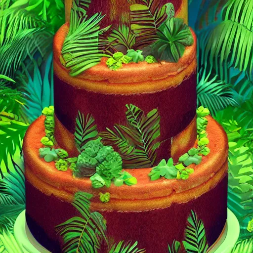 Image similar to jungle cakes, ultra realistic, ultra detailed, lush, beautiful, digital art,