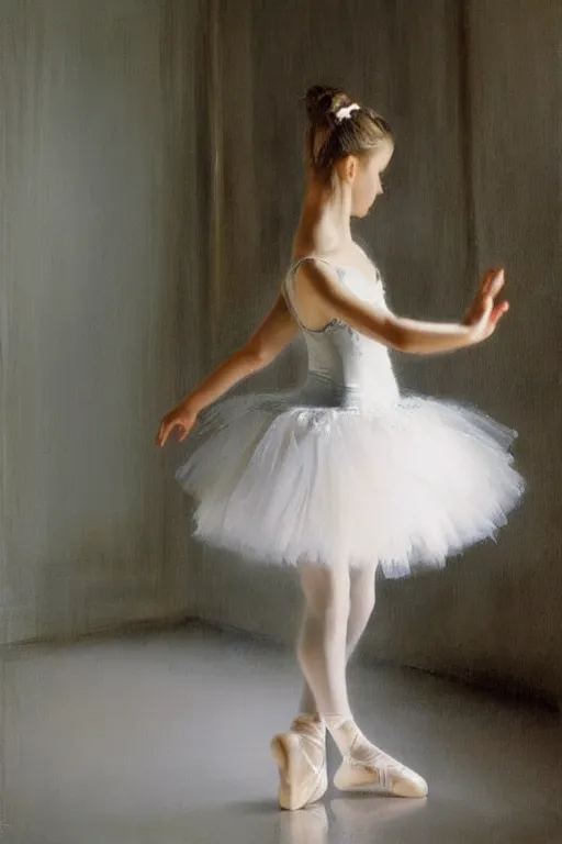Prompt: Ballerina princess dancing in front of a mirror, painted by Vicente Romero Redondo