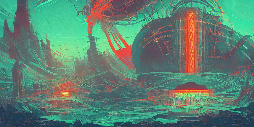 Image similar to a lovecraftian cinematic isograph print of a aetherpunk planet by alena aenami in the style of art - deco art, very, very aesthetic