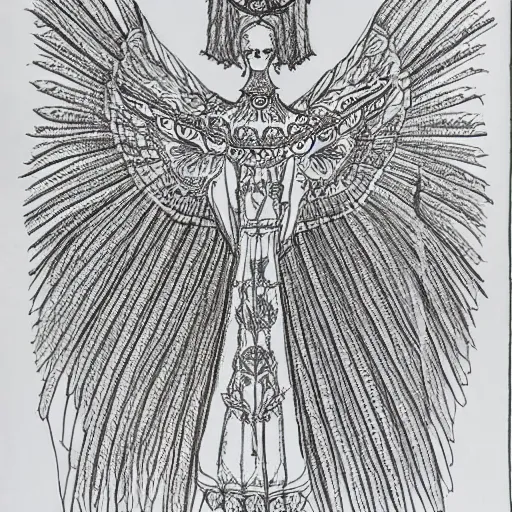 Prompt: a micron pen drawing of a seraphim, intricate