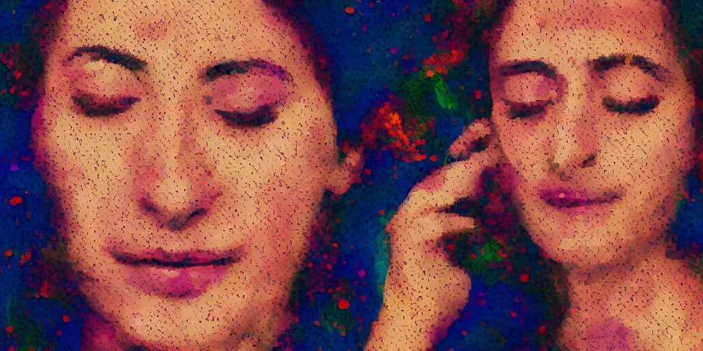 Prompt: a beautiful jewish woman with her eyes closed, posterized, digital art, 8 k resolution