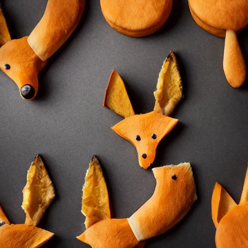 Image similar to studio photography of food in the shape of a fox