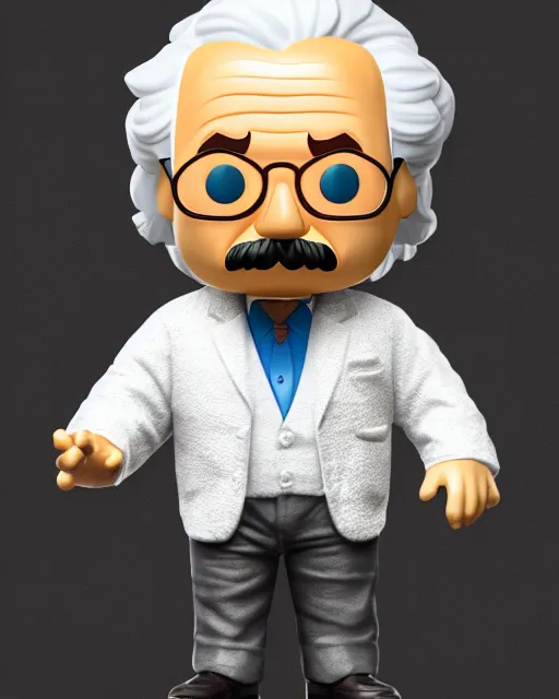 Image similar to full body of albert einstein as a funko pop!, four, studio lighting, white background, single body, no shadow, blender, trending on artstation, 8 k, highly detailed