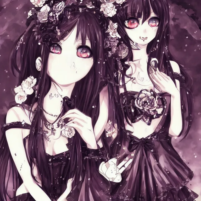 Image similar to beautiful illustration of anime maid, stunning and rich detail, pretty face and eyes. Trending on pixiv, gothic style