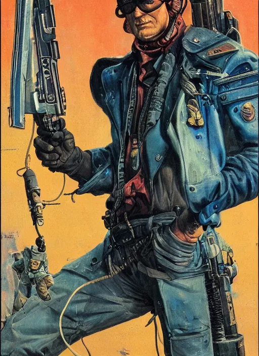 Prompt: cyberpunk mercenary. portrait by jean giraud and anton otto fischer and john philip falter and will eisner and gil elvgren