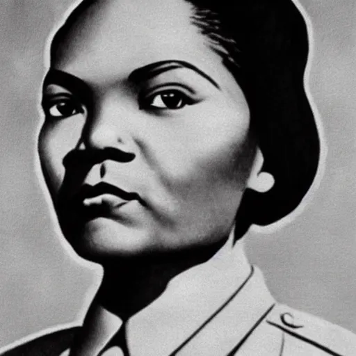 Image similar to candace owens, authoritarian, portrait, Mao Zedong propaganda, WWII propaganda, red white and blue