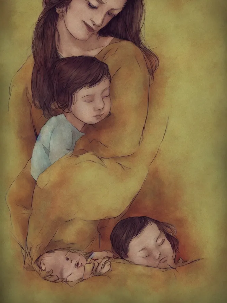 Image similar to mother by storybook artists, blunt borders, rule of thirds, warm colors, beautiful!