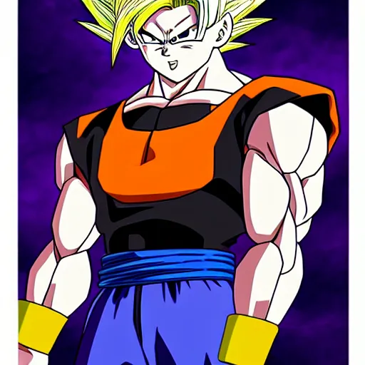 Image similar to a dragonball character behing the fusion of son goku and freezer