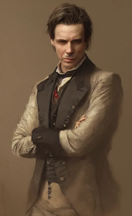 Prompt: portrait of a middle aged victorian aristocrat, waistcoat, male, detailed face, victorian, highly detailed, cinematic lighting, digital art painting by greg rutkowski