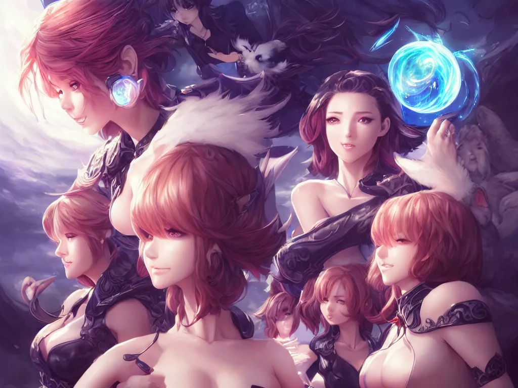 Image similar to lovely summoner girls with their magical animal companions, occlusion shadow, specular reflection, rim light, unreal engine, artgerm, artstation, art by hiroaki samura and ilya kuvshinov and ossdraws, high quality, intricate detailed 8 k, fantasy illustration, extremely beautiful and aesthetic shape of face and body, movie poster