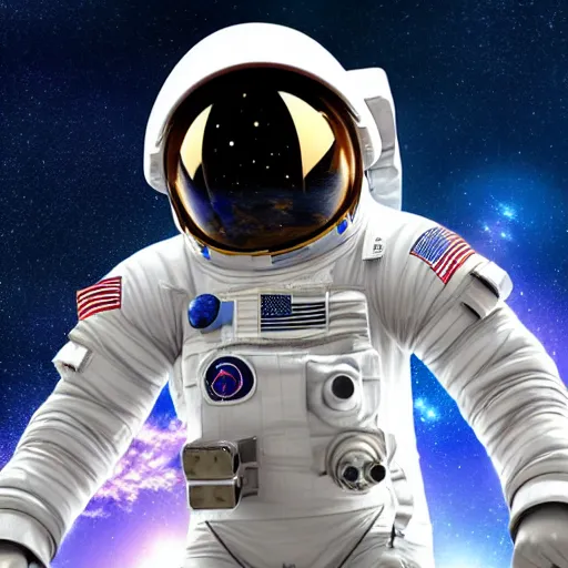 Prompt: astronaut in space wearing a spacesuit floating outside space station, highly detailed, photorealistic portrait, bright studio setting, studio lighting, crisp quality and light reflections, unreal engine 5 quality render