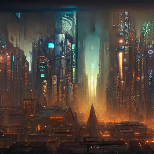 Image similar to wide angle shot of a cyberpunk city, intricate, elegant, highly detailed, centered, digital painting, artstation, concept art, smooth, sharp focus, illustration, artgerm, Tomasz Alen Kopera, Peter Mohrbacher, donato giancola, Joseph Christian Leyendecker, WLOP, Boris Vallejo