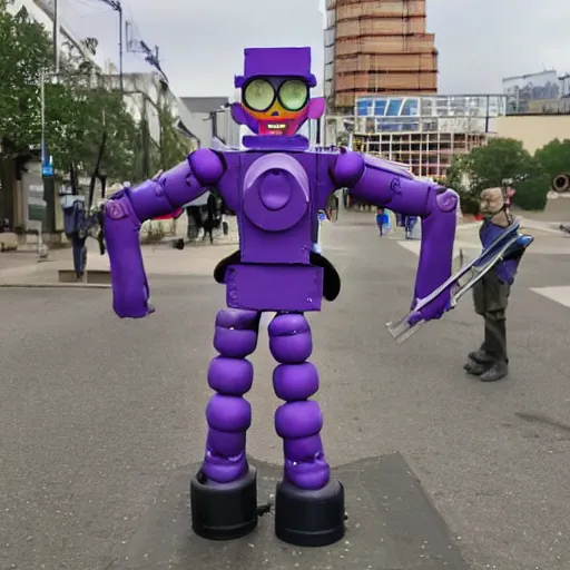 Image similar to giant toy soldier robot destroying a city laser, purple