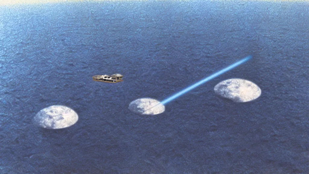 Image similar to Star wars destroyer floating above earth preparing to launch an attack, film still from the movie directed by Stanley Kubrick with art direction by Salvador Dalí, wide lens