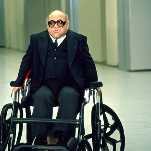 Image similar to film still of Danny Devito as Professor X in the X-men movie 2000