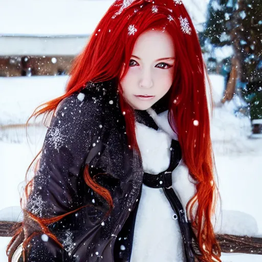 Image similar to Anime girl with red hair, North, snowy