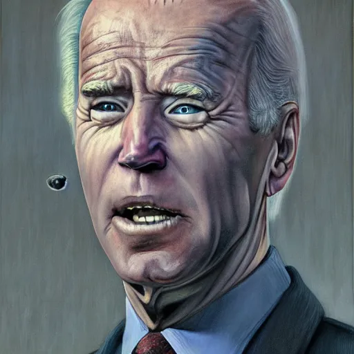 Image similar to epic Joe Biden in pandemonium, demons and souls, portrait, art by Wayne Barlowe, oil on canvas