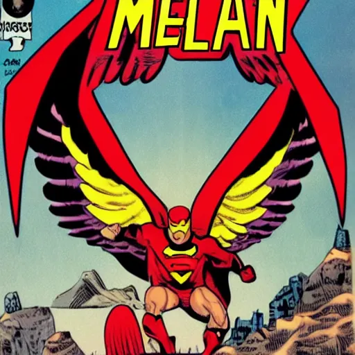 Image similar to comic book cover about superhero called'eagle man ', superhero with eagle mask and wings logo, issues 1, make like a real comic cover