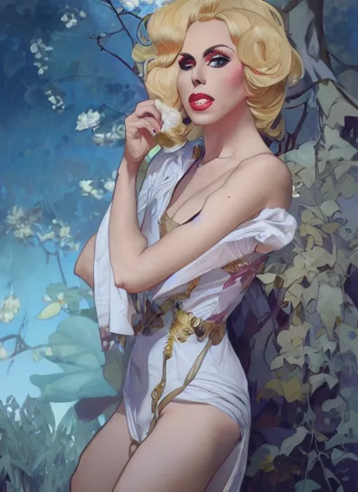 Image similar to katya, drag queen, painting by artgerm and greg rutkowski and alphonse mucha