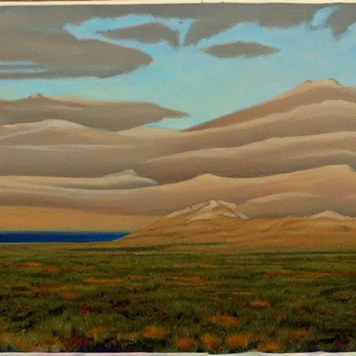 Image similar to painting of tundra, by john avon