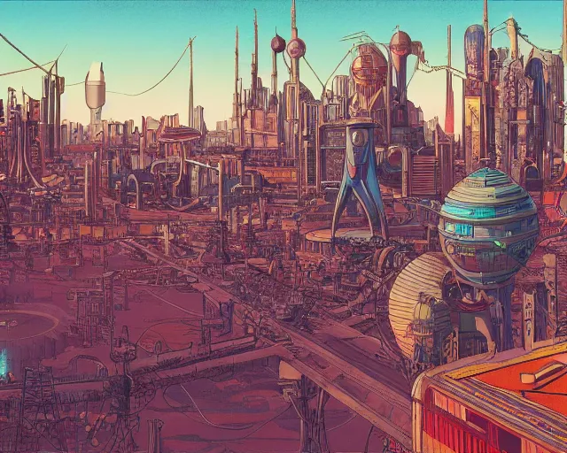 Prompt: atompunk / decopunk city in the style of jean giraud in the style of moebius trending on artstation deviantart pinterest detailed realistic hd 8 k high resolution