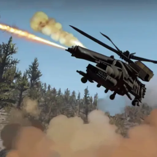 Prompt: apache helicopter in rdr 2 firing missiles