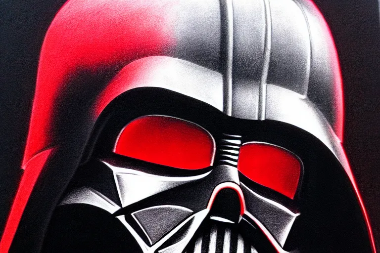 Image similar to darth vader helmet, pencil drawing, red and black, chiaroscuro, high detail, perfect artwork, clean lines