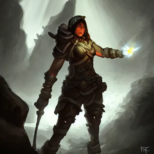 Image similar to a epic hero adventurer holding a torch in a dark cave, artgerm, realistic, cryengine, symmetric