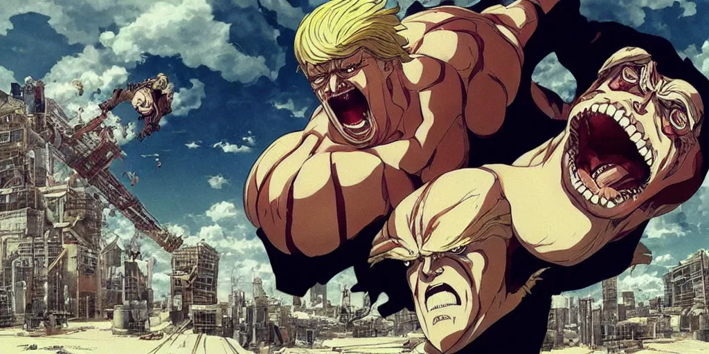 prompthunt: “ donald trump as an ugly titan, attack on titan