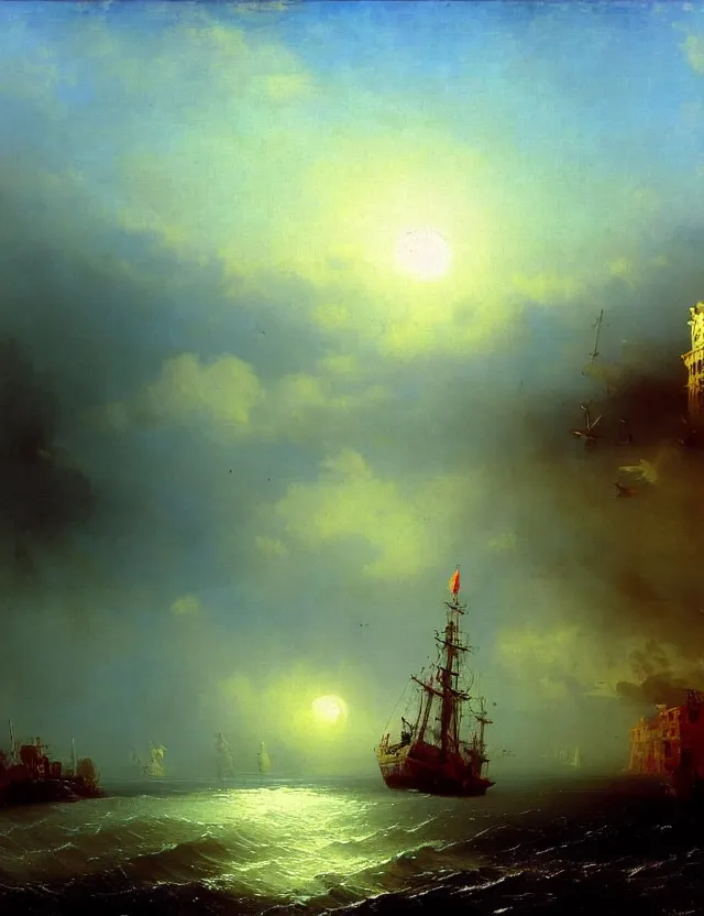 Image similar to post apocalypic city and sea dramatic art station aivazovsky