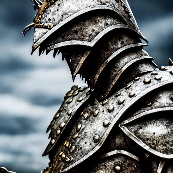 Image similar to photo of a warrior with metal lizard themed armour, highly detailed, 4 k, hdr, smooth, sharp focus, high resolution, award - winning photo