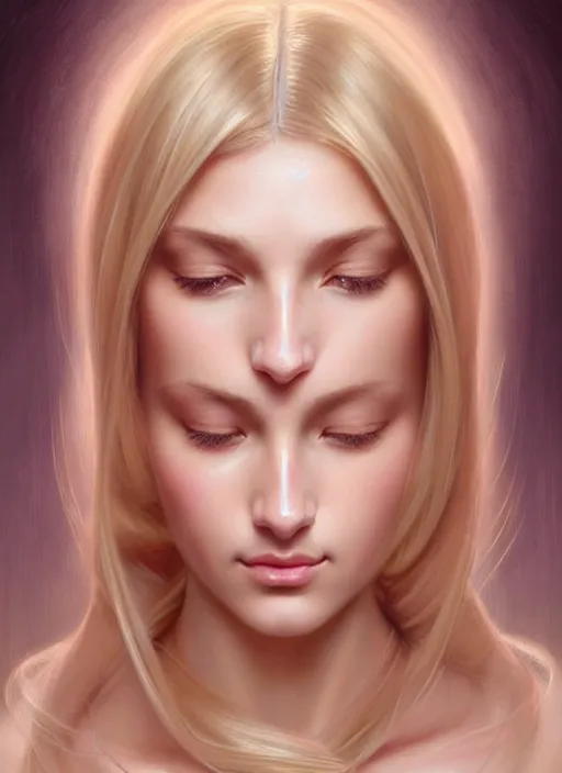 Image similar to face of feminine perfection!! concept art portrait of young wife blessed by god with ever - increasing physical mental perfection, blonde, symmetrical! intricate, sensual features, highly detailed, biblical!! holy perfection!! digital painting, artstation, smooth, sharp focus, illustration, art by artgerm and greg rutkowski and alphonse mucha