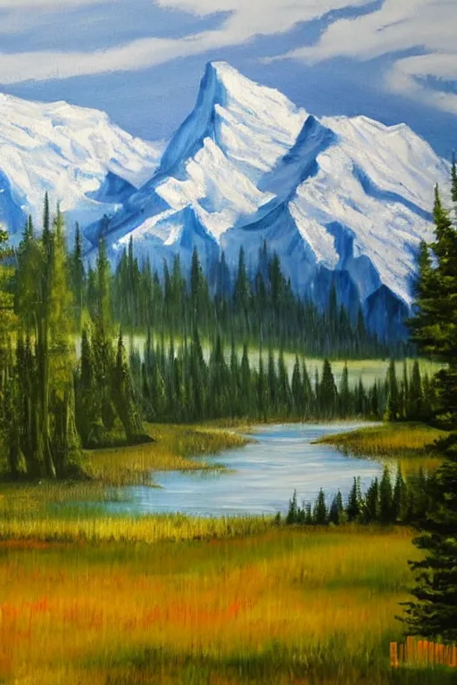 Image similar to bob ross painting of alberta canada