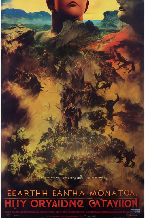 Prompt: Movie poster of EarthBound 2, Highly Detailed, Dramatic, A master piece of storytelling, by frank frazetta, ilya repin, 8k, hd, high resolution print