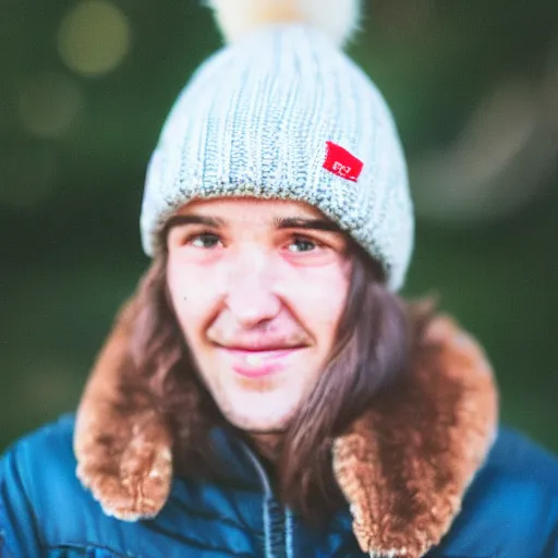 Image similar to a kiwi wearing a wooly hat! Ultra realistic! 25mm f/1.7 ASPH Lens!