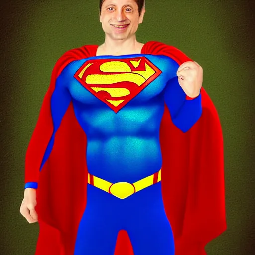 Prompt: Zelensky in a superman outfit, digital art