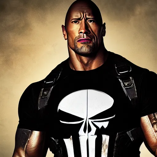 Image similar to Dwayne Johnson in the punisher digital art 4k detailed super realistic