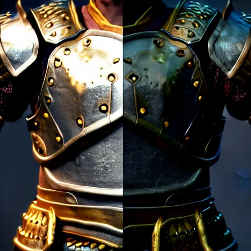 Image similar to dragonborn armor being left off on a wardrobe, photorealistic 3 d octane render, unreal engine