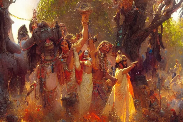Image similar to hinduism, painting by gaston bussiere, greg rutkowski, jean giraud