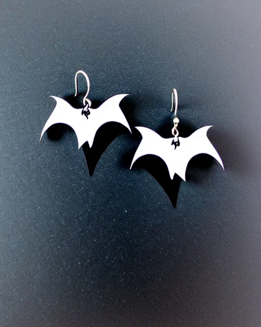 Prompt: tim burton spooky bat, 2 d lasercut earrings,