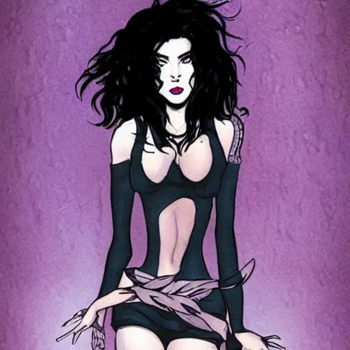 Image similar to death from the'the sandman'comics, realism, hard lighting, cute, kindness