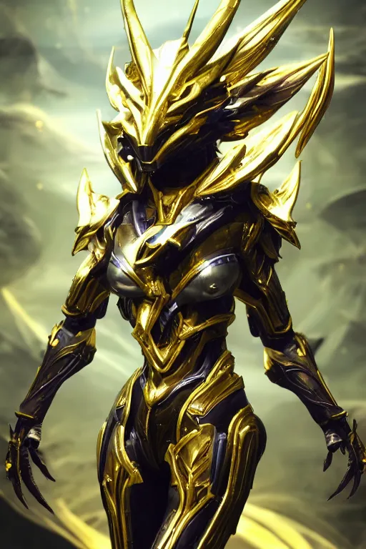 Image similar to galactic hyperdetailed elegant beautiful stunning giantess saryn prime anthropomorphic mecha female dragon goddess, sharp spines, sharp metal ears, sleek yellow eyes, smooth gold skin, smooth gold armor, bigger than galaxy, epic proportions, epic scale, epic size, warframe destiny fanart, furry, dragon art, goddess, giantess, furaffinity, octane render